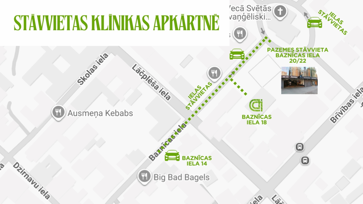 Stāvvietas klīnikas apkārtē 